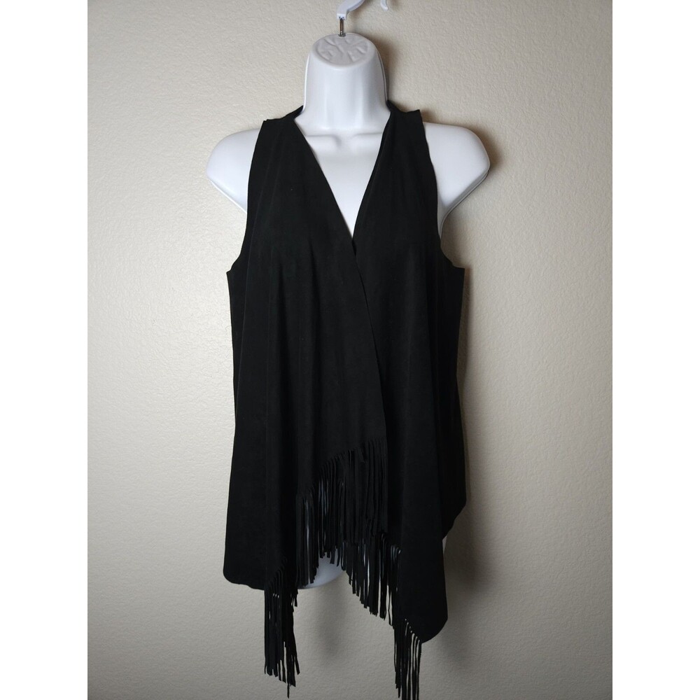 Black Fringe Cover Up Women's Size Small Poncho Open Front INC